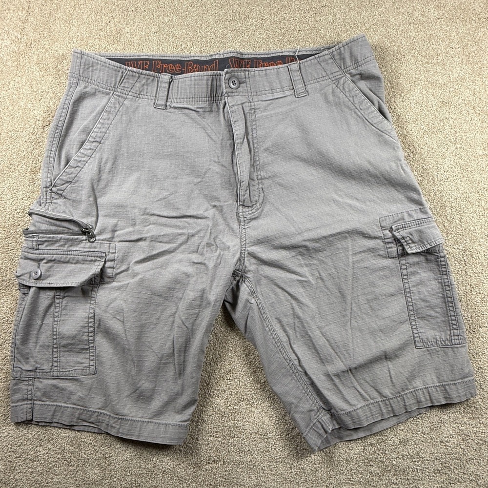 WearFirst Mens Free-Band Cargo Shorts Gray Ripstop Size 40 Stretch Waist Utility